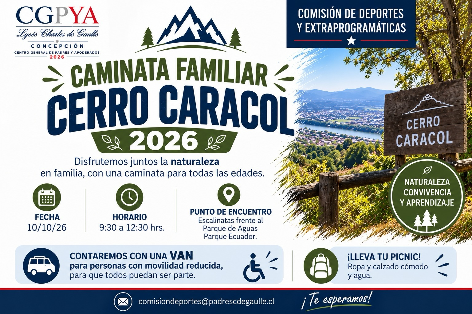 Afiche de la Caminata Familiar Cerro Caracol 2026 del CGPyA