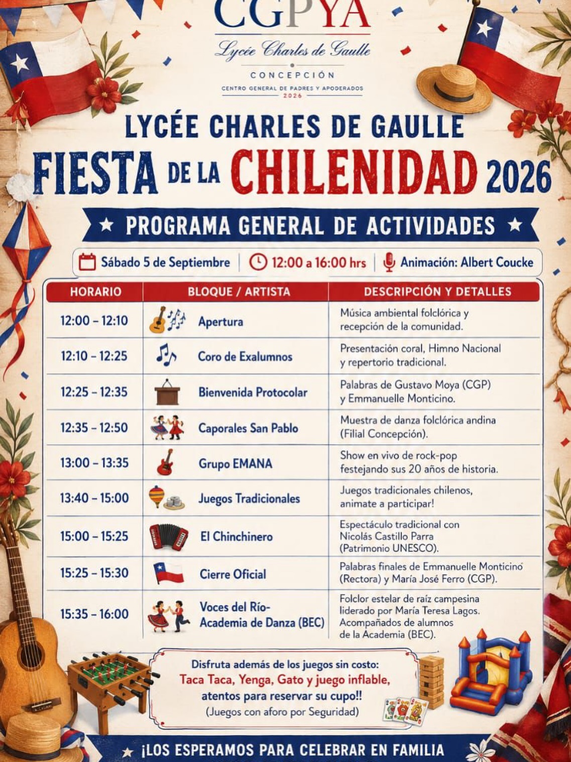 Programa de actividades y horarios de la Fiesta de la Chilenidad 2026